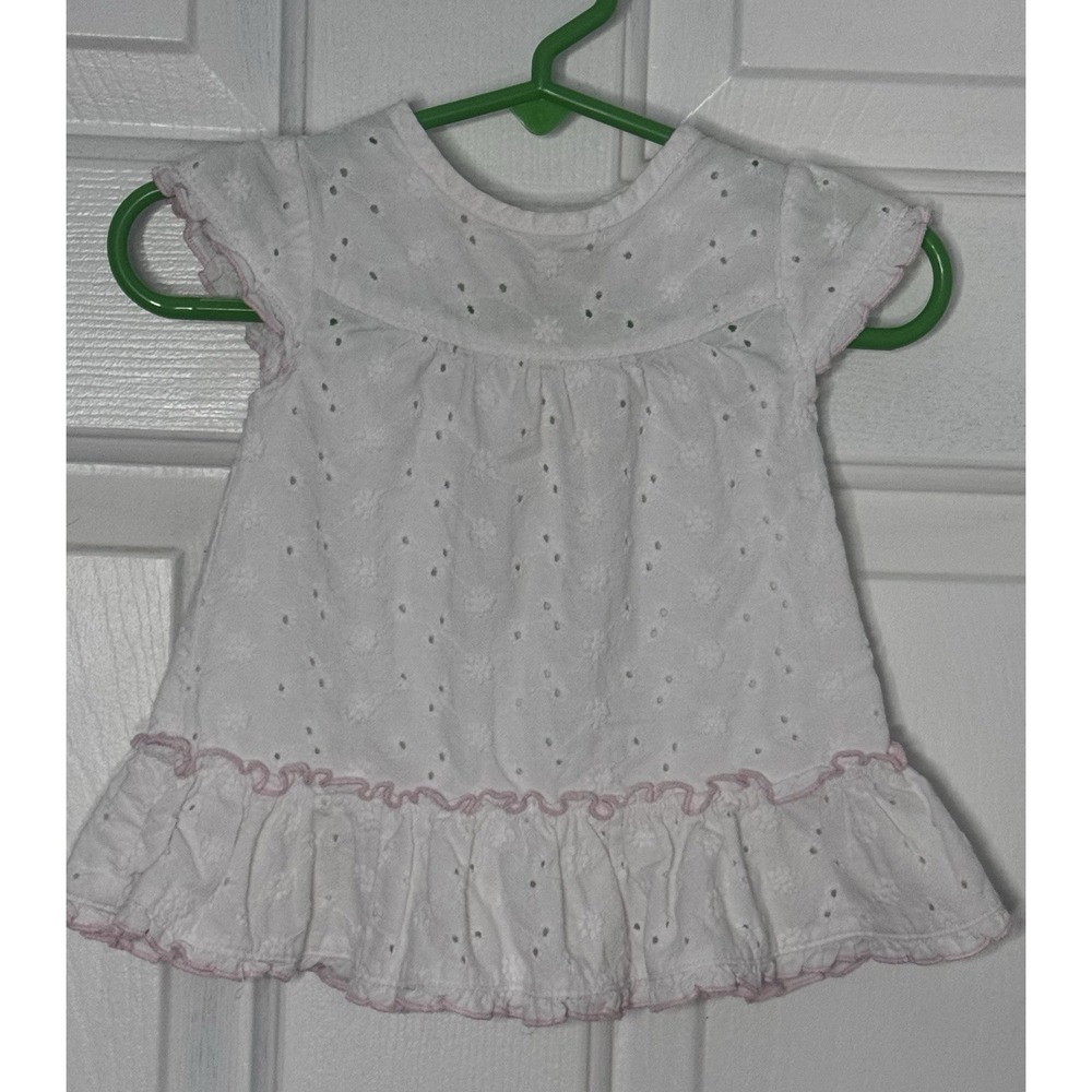 Easter Dress Baby Girl Spring Dress 0 3 Months White Pink Eyelet 100% Cotton